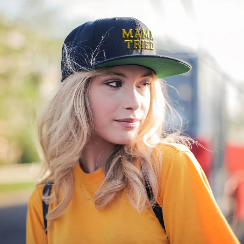 Speedy Pros Snapback Hats for Men & Women Mama Tried Mom Acrylic Flat Bill Baseball Cap