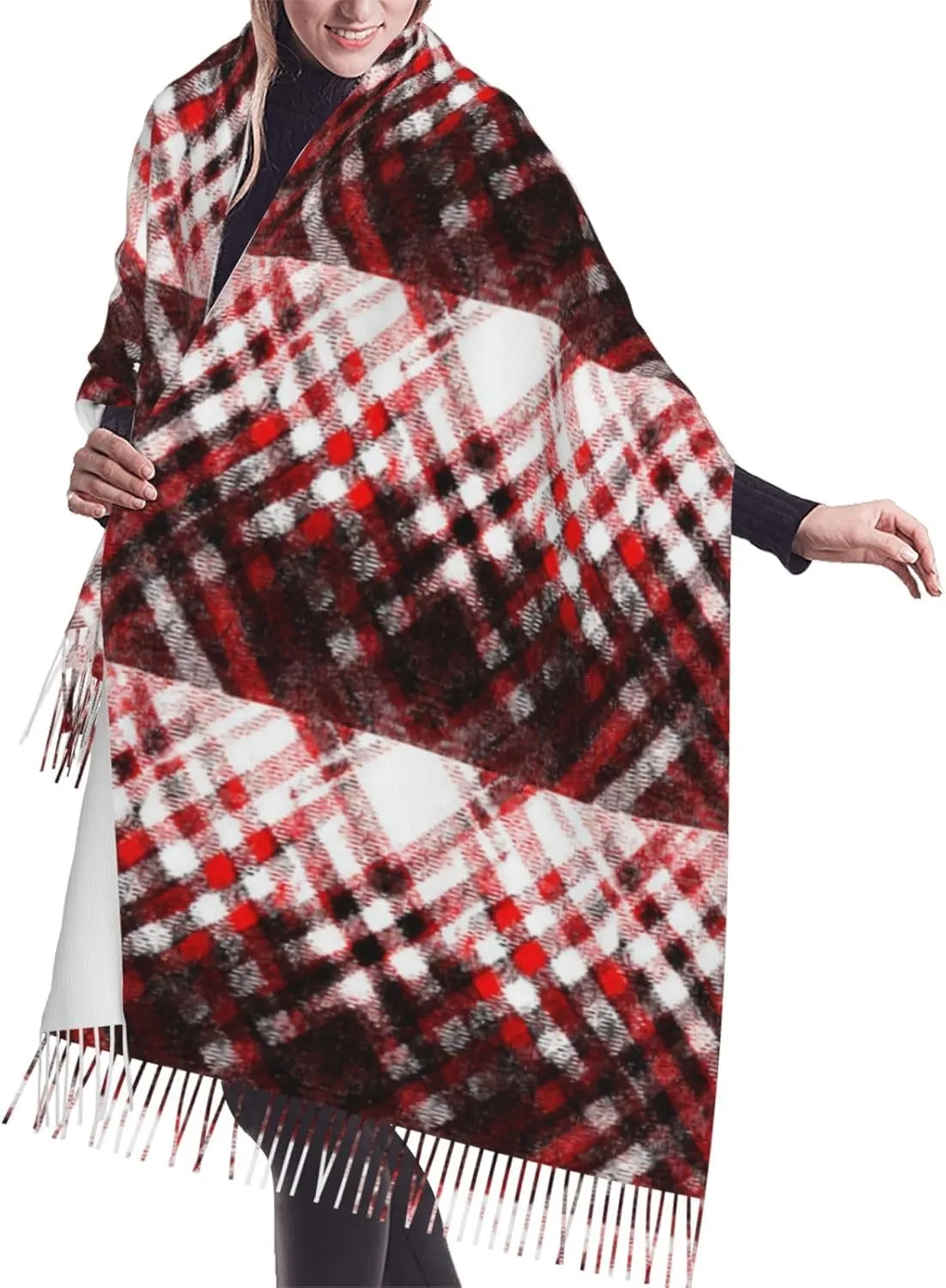 Tartan-In-Blue-Yellow-Colors Imitation Cashmere Tassel Scarf Winter Scarf Autumn Softest Classic Warm