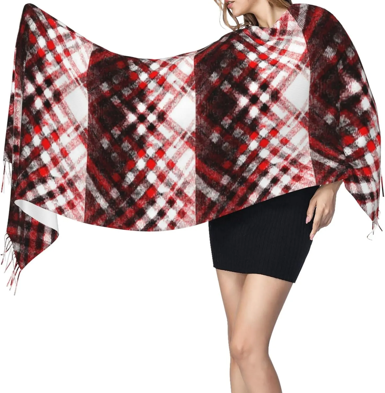 Tartan-In-Blue-Yellow-Colors Imitation Cashmere Tassel Scarf Winter Scarf Autumn Softest Classic Warm