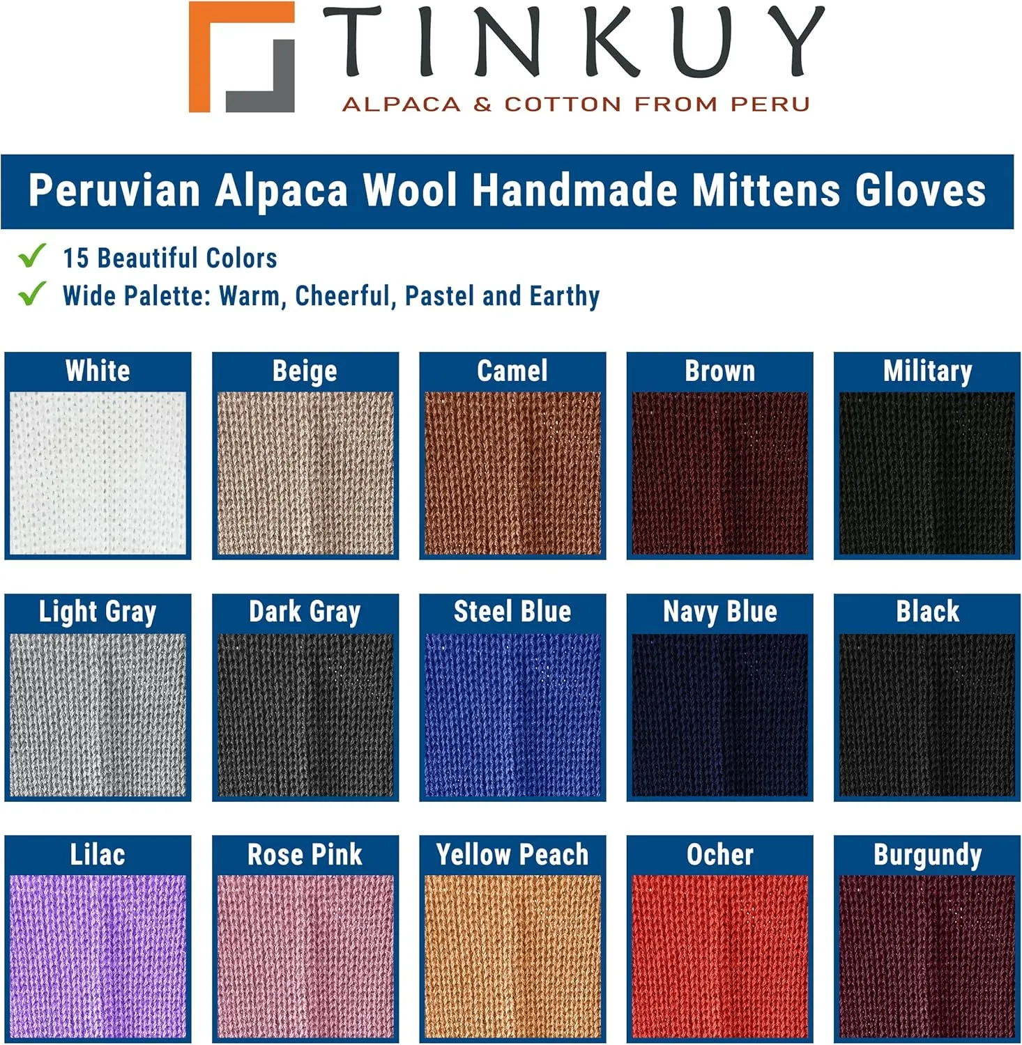 TINKUY PERU Alpaca Wool Fingerless Gloves  Unisex, Hand-Knitted, Warm, Soft, Hypoallergenic  One Size for Winter & Work