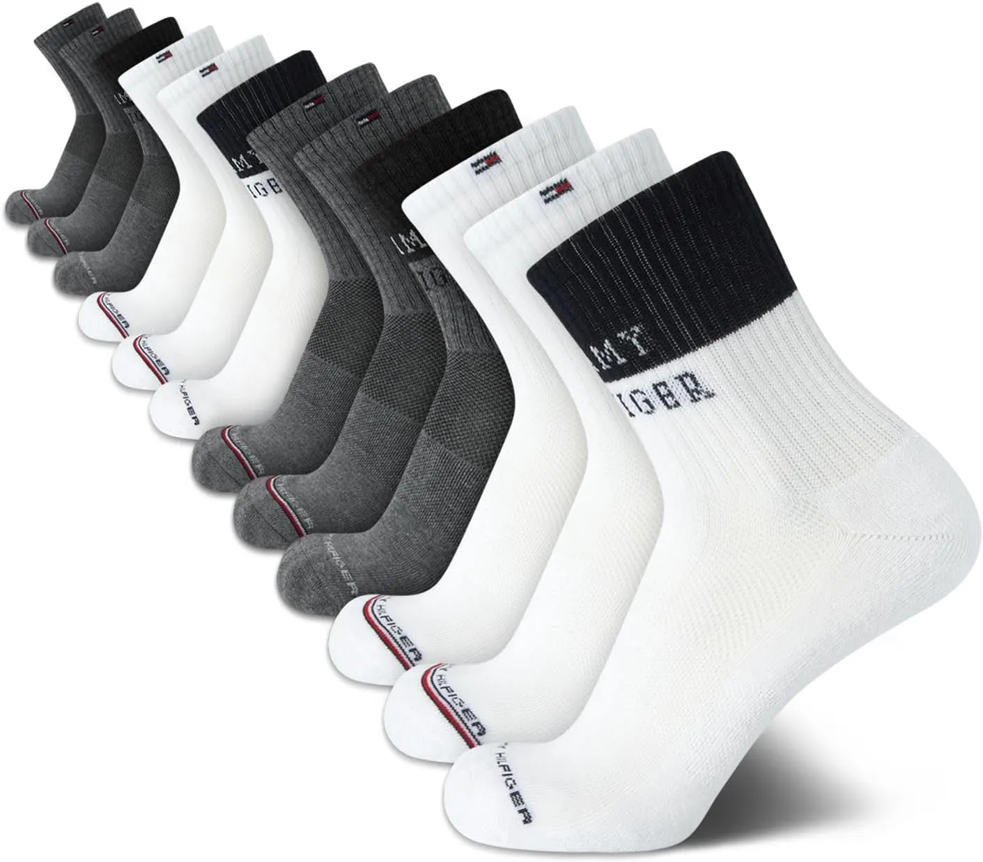 Tommy Hilfiger Mens Quarter Socks - 12 Pack Performance Stretch Cushioned Athletic Mid Crew Socks for Men (Sizes: 7-12)