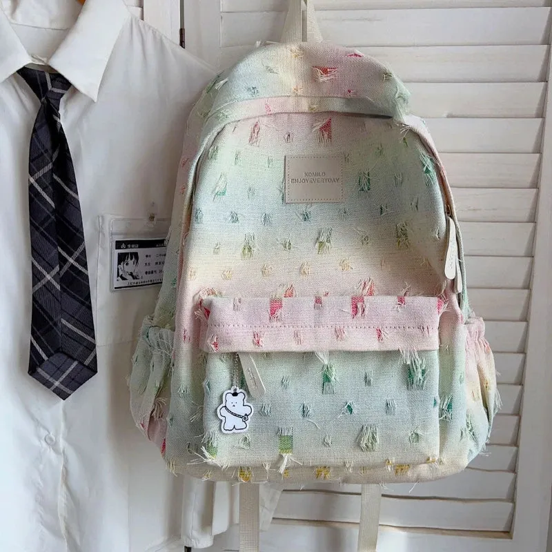 UAKISS  -  Sweet Cool Girls Y2k Aesthetic Backpack High-capacity Harajuku Star Schoolbag New Contrast Color Gradient Backpacks for Students