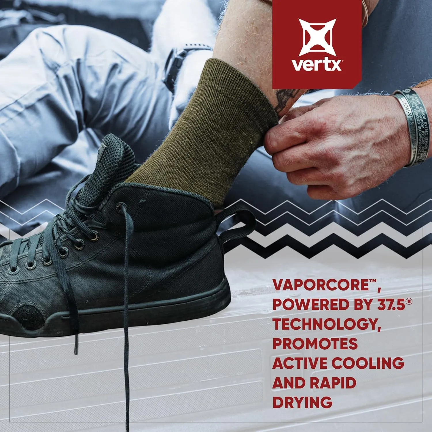 Vertx VaporCore Mens Crew Socks 5", Tactical Athletic Moisture Wicking Merino Wool Socks, Quick Drying with Odor Control