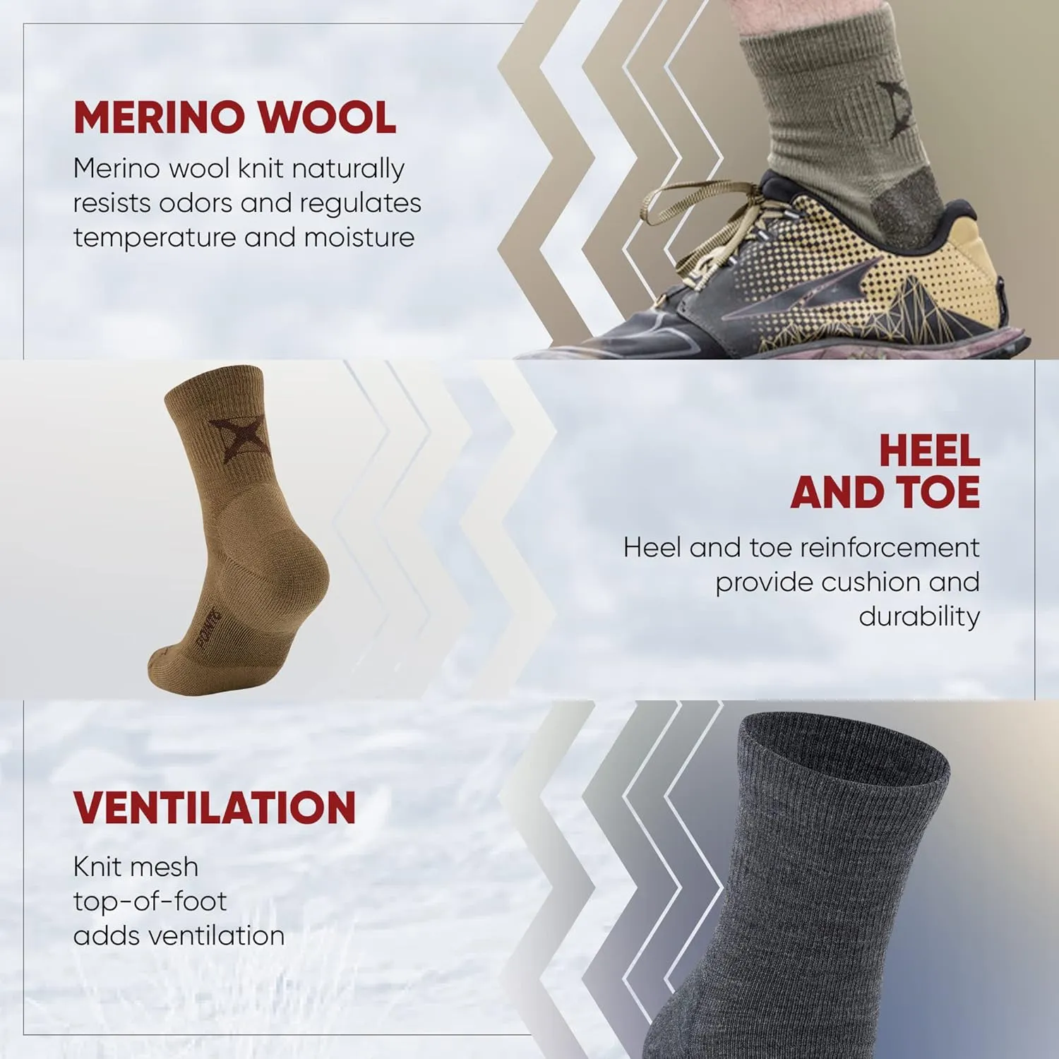 Vertx VaporCore Mens Crew Socks 5", Tactical Athletic Moisture Wicking Merino Wool Socks, Quick Drying with Odor Control