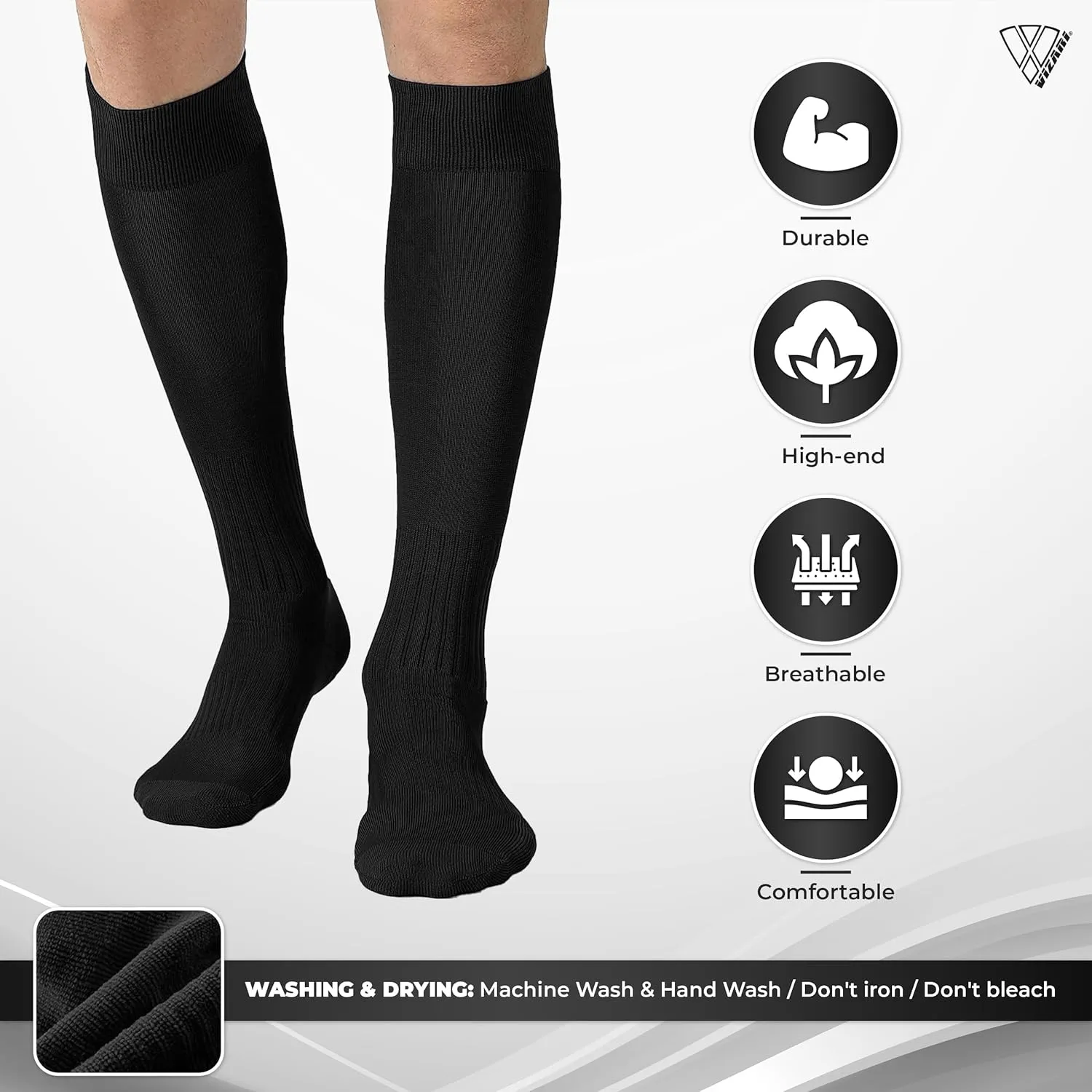 Vizari Soccer Tube Socks for Youth & Adult - Compression Socks with Cushioning Support for Football, Baseball, Rugby & Hockey