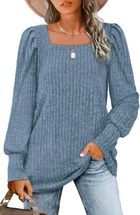 WIHOLL Long Sleeve Shirts for Women Trendy Casual Square Neck Tops Lightweight Sweaters