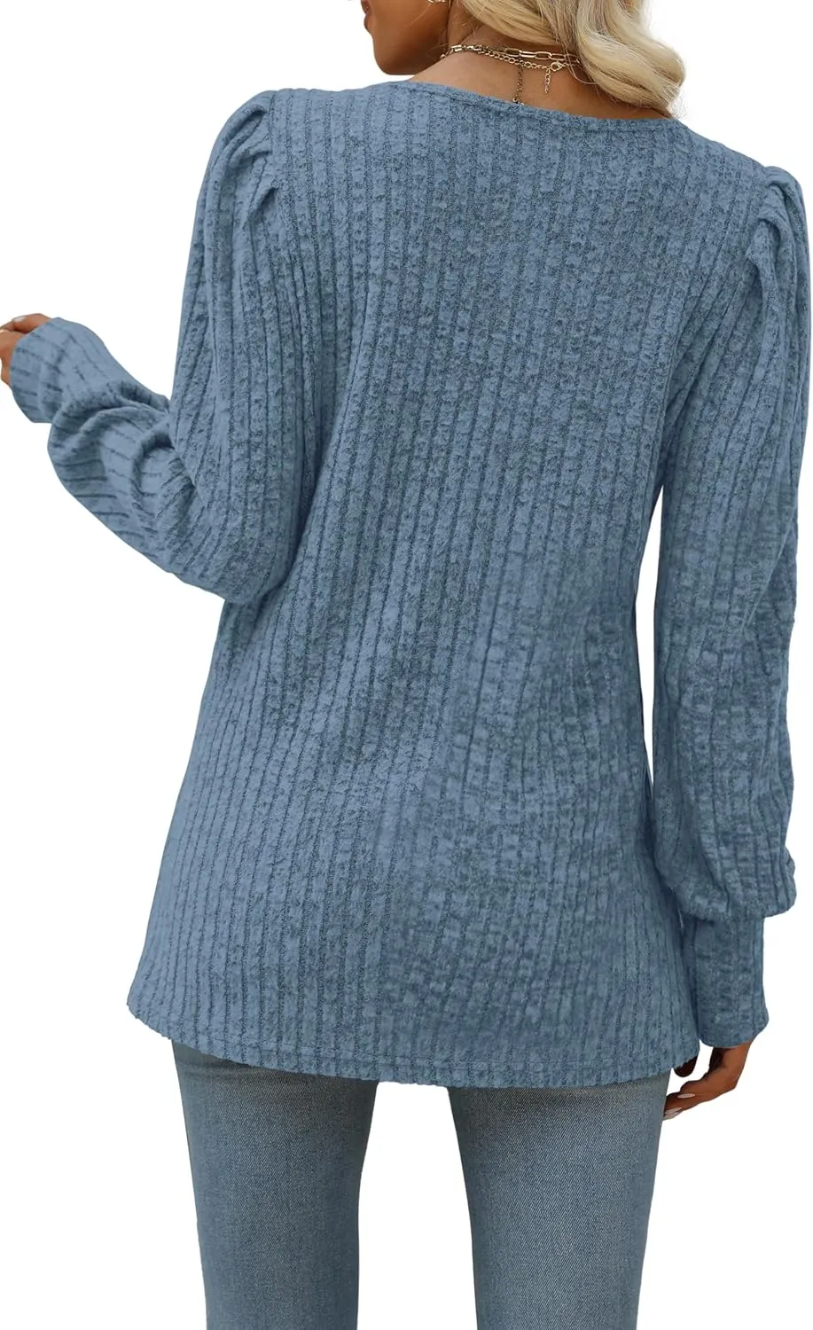 WIHOLL Long Sleeve Shirts for Women Trendy Casual Square Neck Tops Lightweight Sweaters