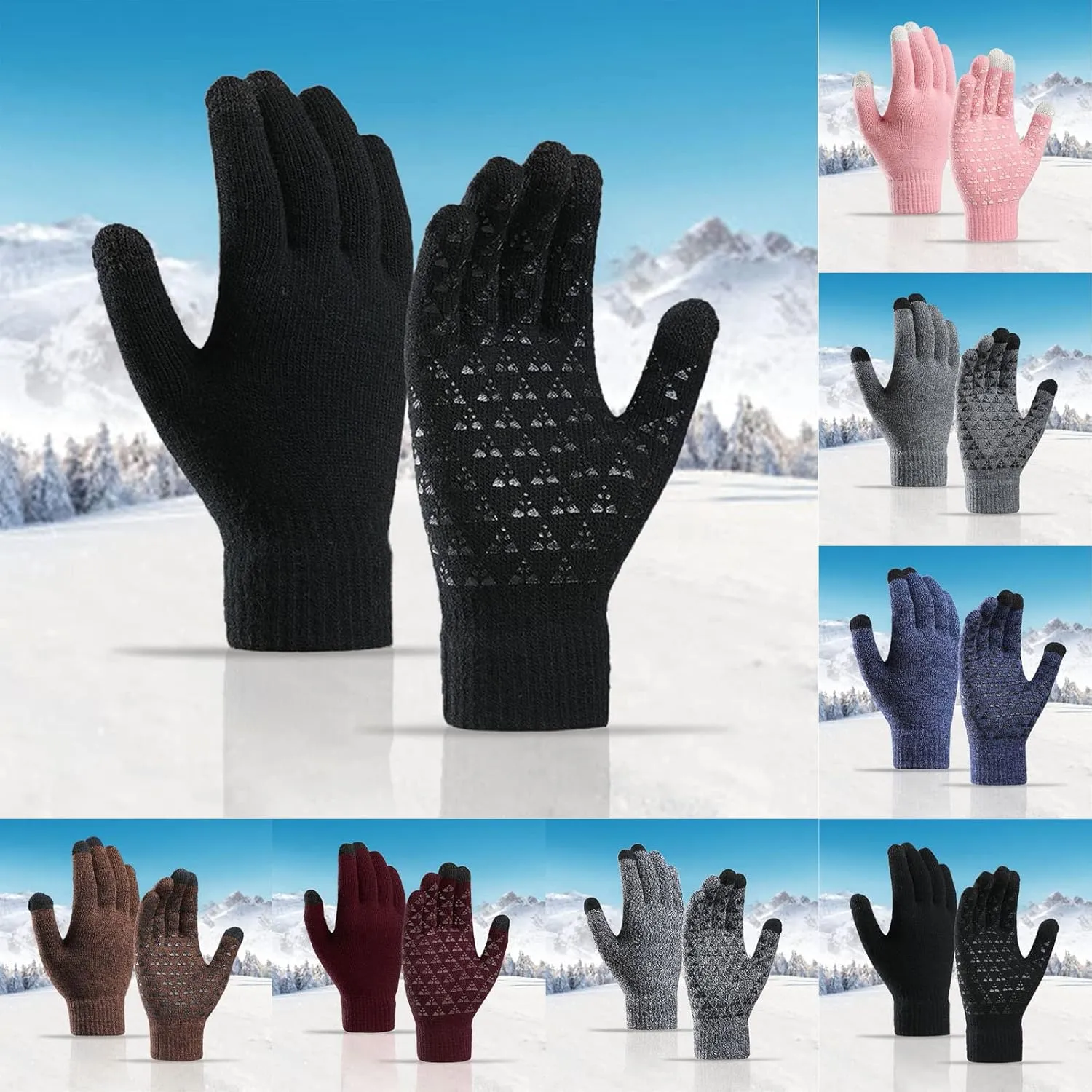 Winter Gloves Men,Thermal Knit Lining Full Fingers Touch Screen Warm Gloves for Driving Cold Weather Kids Hiking