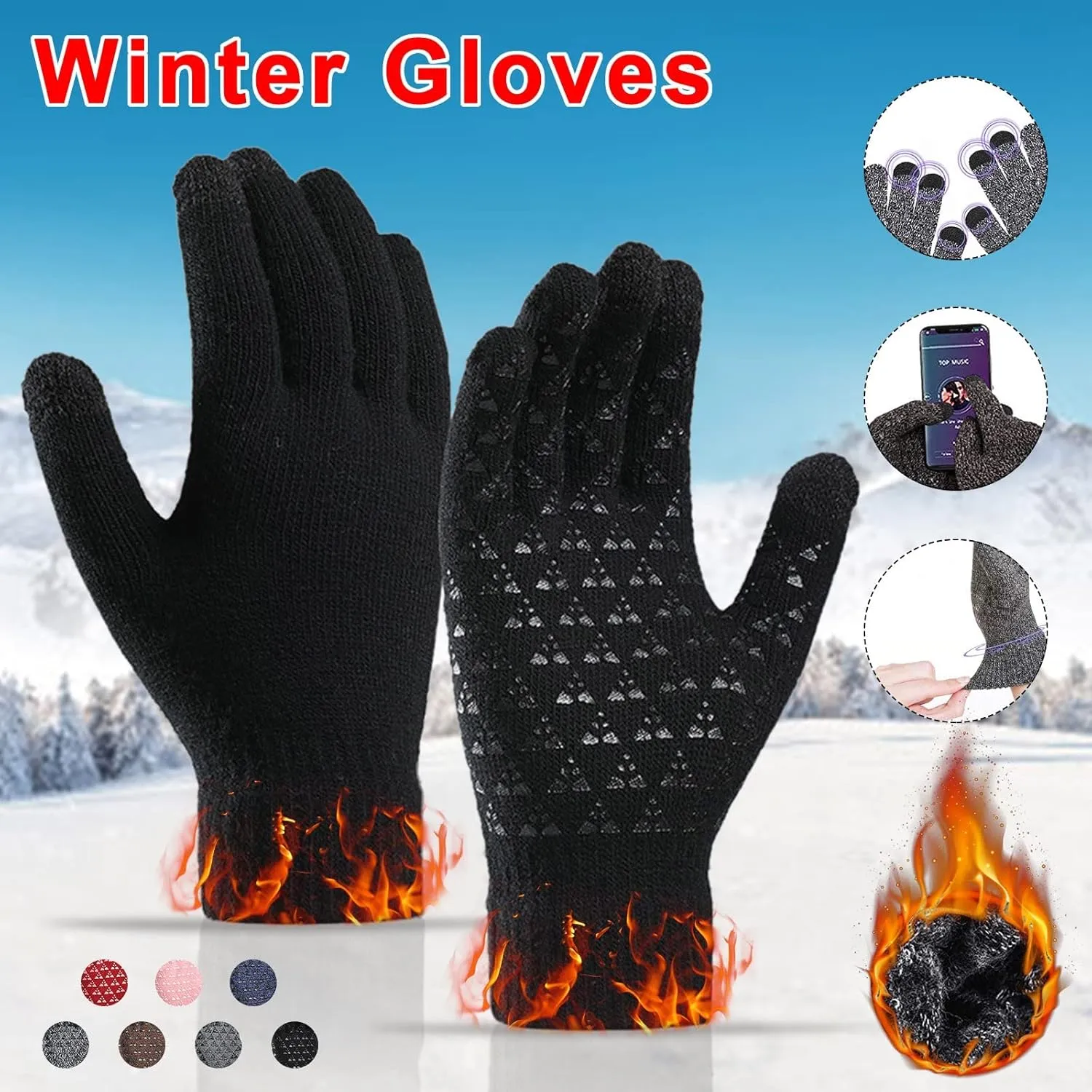 Winter Gloves Men,Thermal Knit Lining Full Fingers Touch Screen Warm Gloves for Driving Cold Weather Kids Hiking