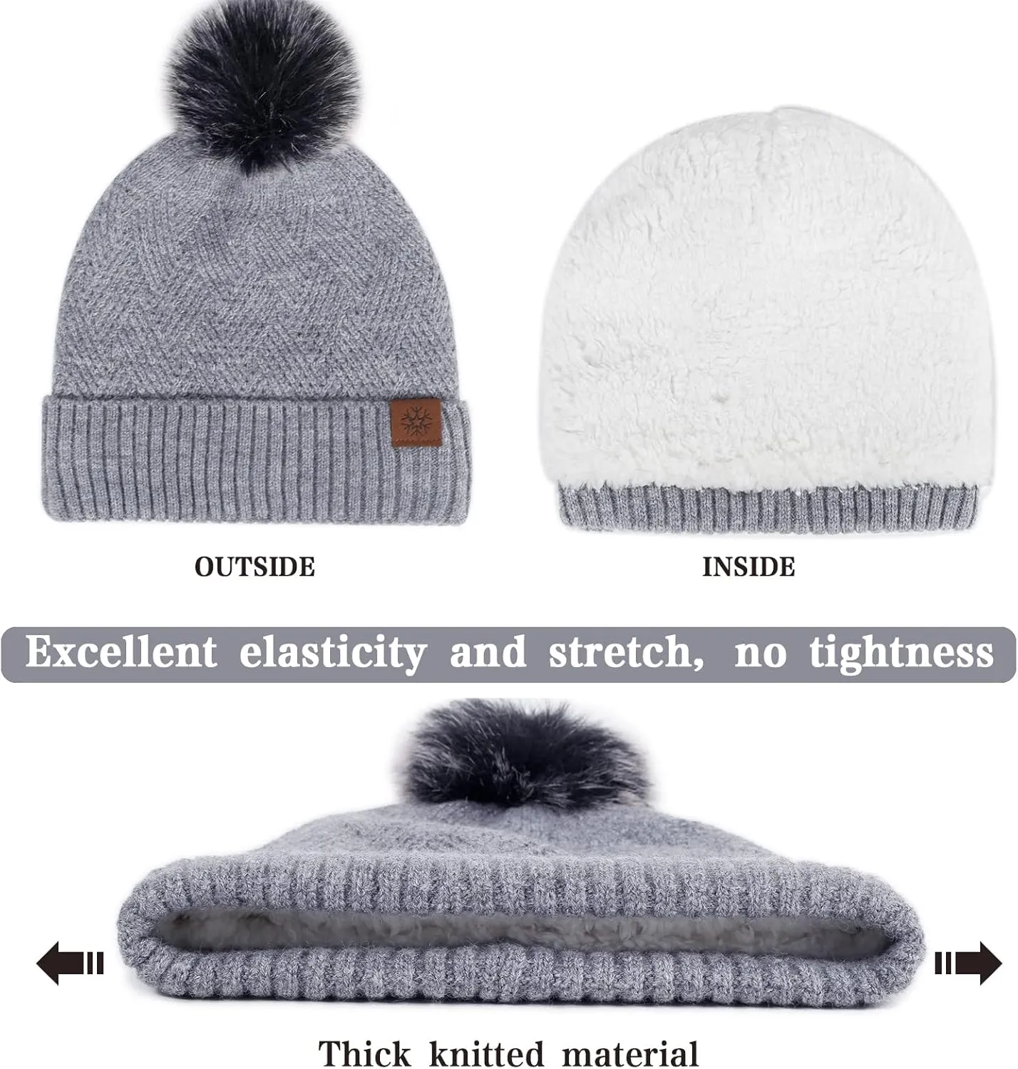 Winter Knitted Hat Scarf Touchscreen Gloves Set Soft Warm Beanie Scarves for Women Men