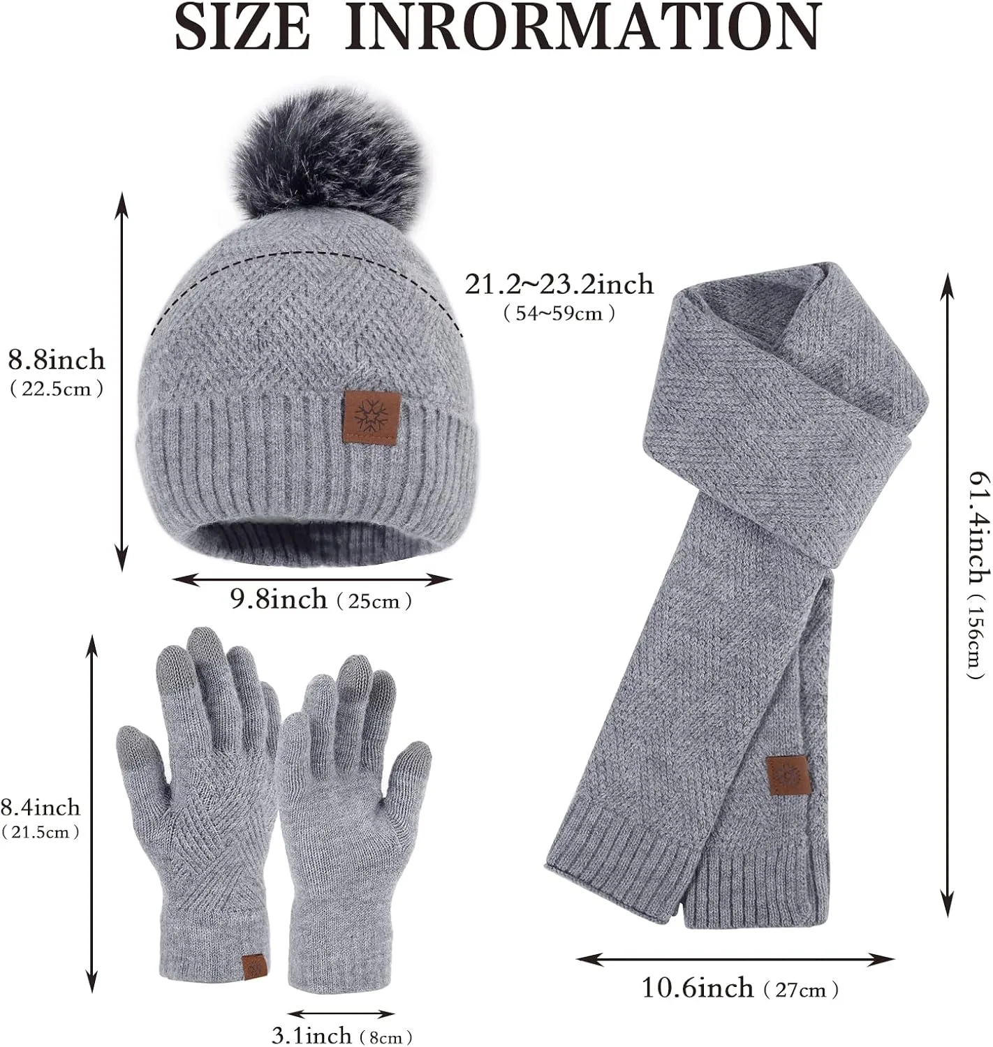 Winter Knitted Hat Scarf Touchscreen Gloves Set Soft Warm Beanie Scarves for Women Men