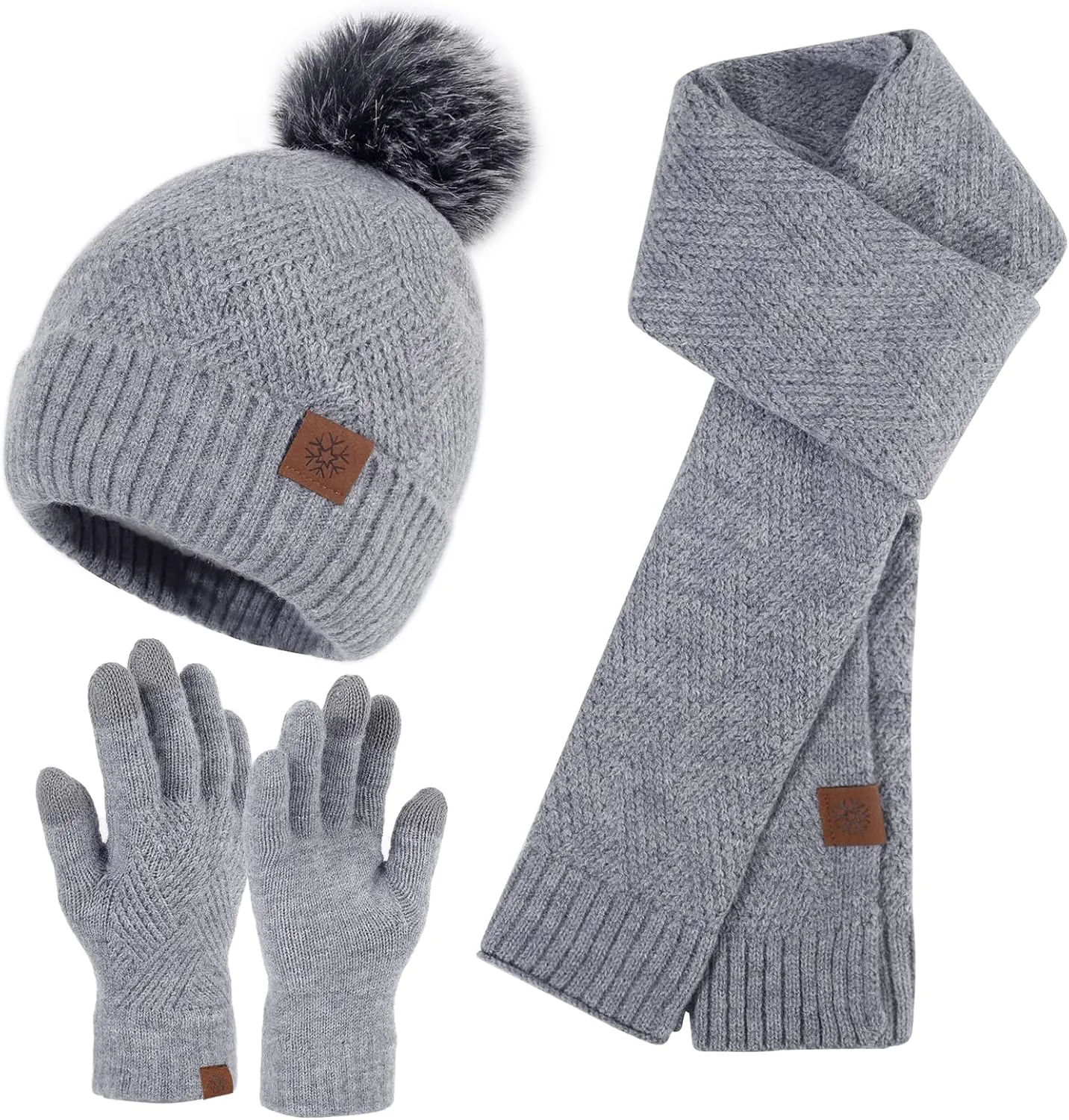 Winter Knitted Hat Scarf Touchscreen Gloves Set Soft Warm Beanie Scarves for Women Men