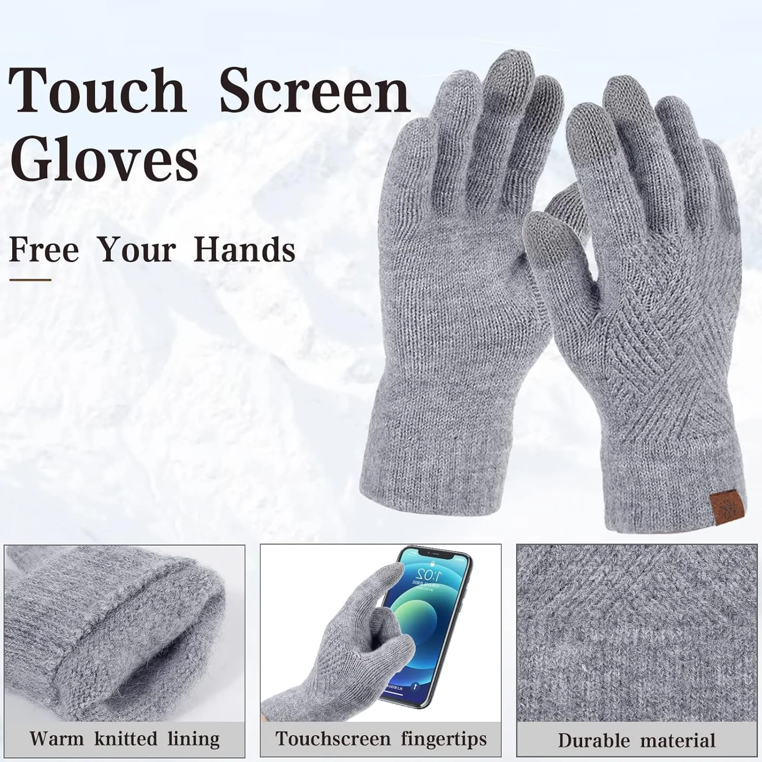 Winter Knitted Hat Scarf Touchscreen Gloves Set Soft Warm Beanie Scarves for Women Men