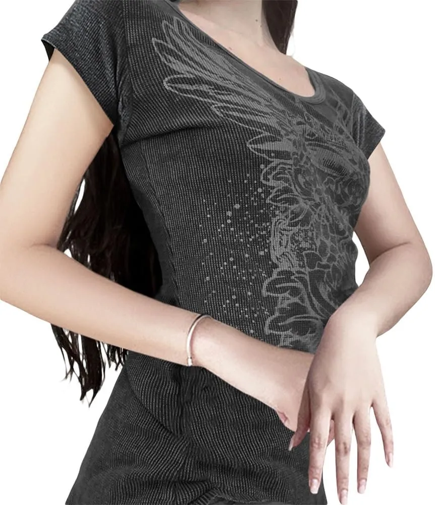 Women Grunge Graphic Short Sleeve Tees Y2k Gothic Crew Neck T Shirts Vintage Aesthetic Emo Top 90s E-Girls Clothes