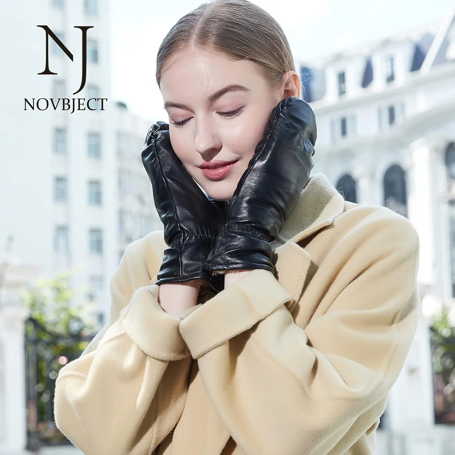 Women Leather Mittens Finger Rabbit fur Lining Winter Sheepskin Soft and Warm
