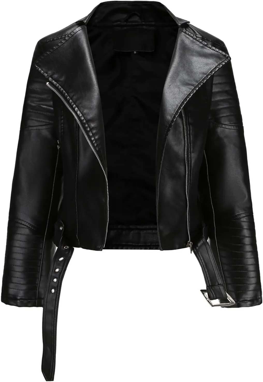 Women's Faux Leather Moto Biker Short Coat Jacket Zip Up Motorcycle Short PU Moto Biker Outwear Fitted Slim Coat