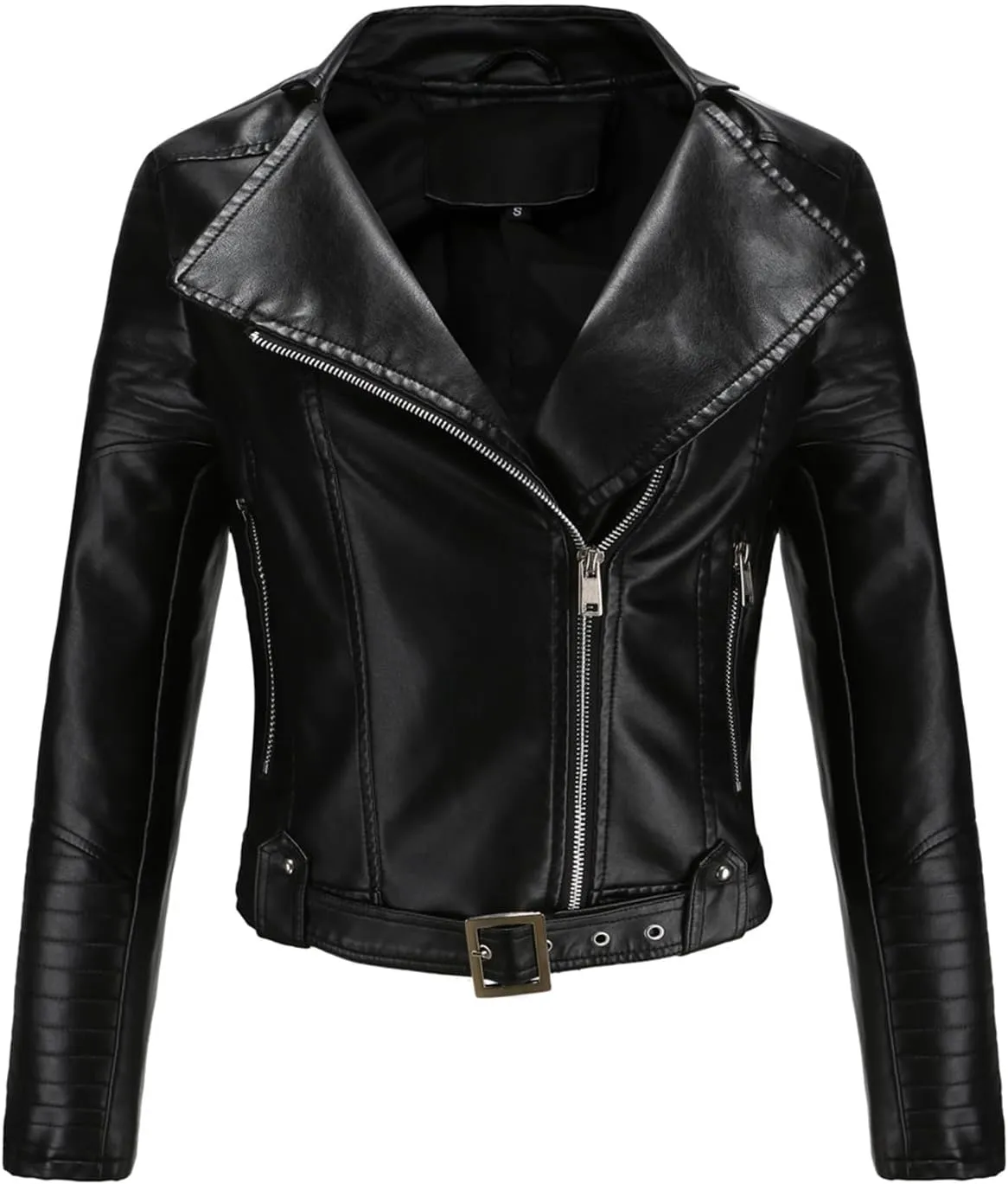 Women's Faux Leather Moto Biker Short Coat Jacket Zip Up Motorcycle Short PU Moto Biker Outwear Fitted Slim Coat