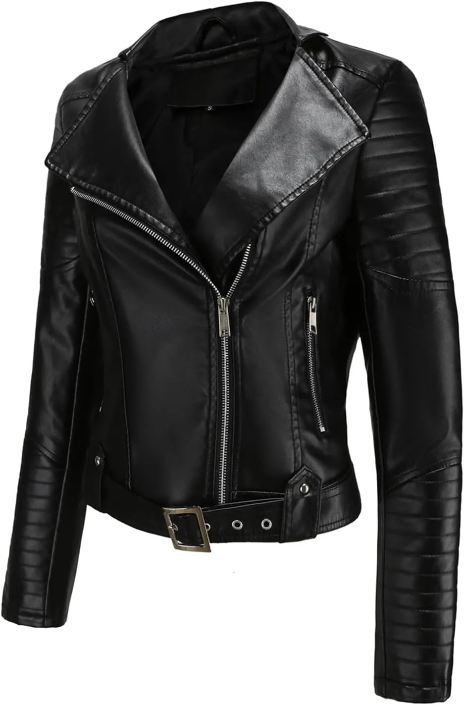 Women's Faux Leather Moto Biker Short Coat Jacket Zip Up Motorcycle Short PU Moto Biker Outwear Fitted Slim Coat