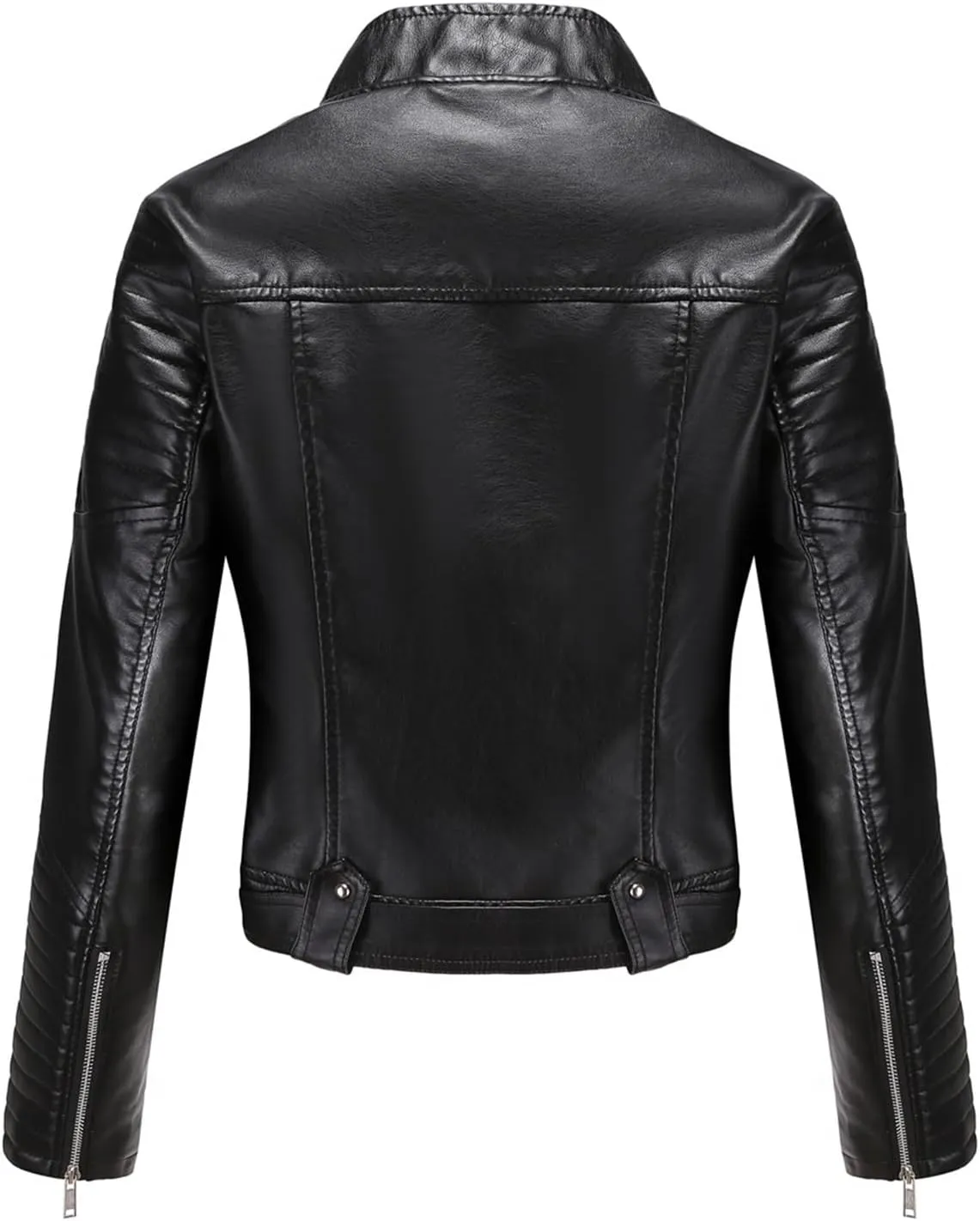 Women's Faux Leather Moto Biker Short Coat Jacket Zip Up Motorcycle Short PU Moto Biker Outwear Fitted Slim Coat
