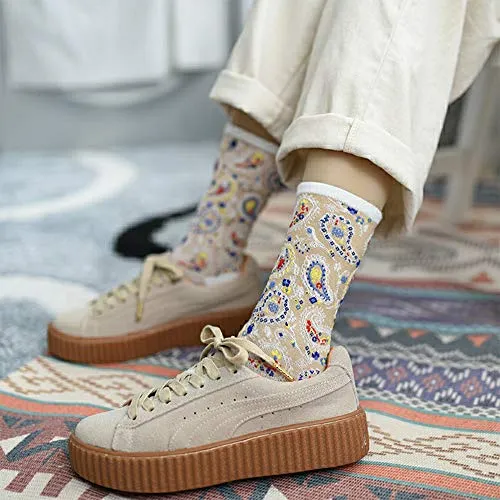 Womens Gils Novelty Funny Funky Crew Socks Colorful Crazy Cute Floral Animal Food Patterned Cotton Dress Socks Gifts,5 Pair Paisley Flower
