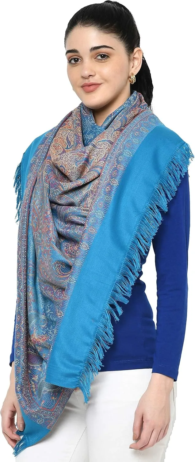 Women's Pashmina Wool Blend Indian Handicraft Woven Shawls, Scarf, Wraps [Large Size: 40" X 80"]
