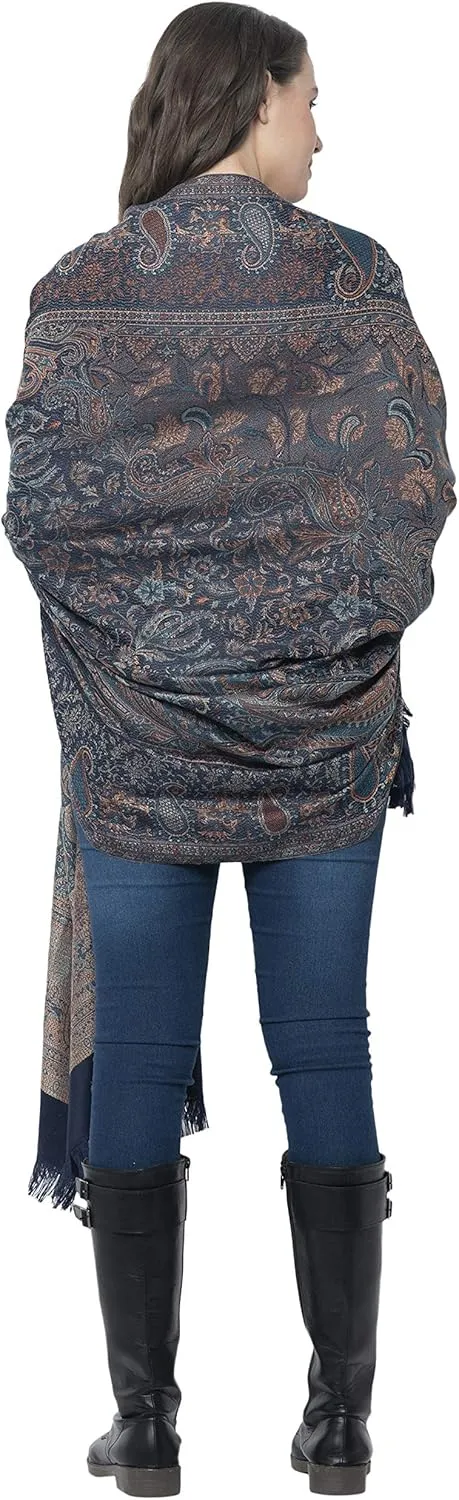 Women's Pashmina Wool Blend Indian Handicraft Woven Shawls, Scarf, Wraps [Large Size: 40" X 80"]