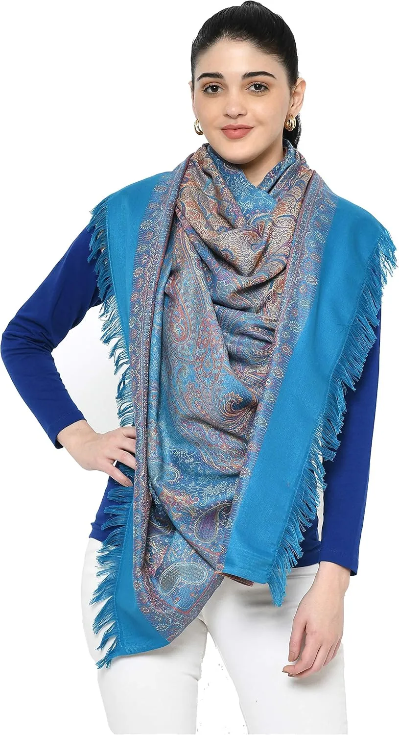 Women's Pashmina Wool Blend Indian Handicraft Woven Shawls, Scarf, Wraps [Large Size: 40" X 80"]