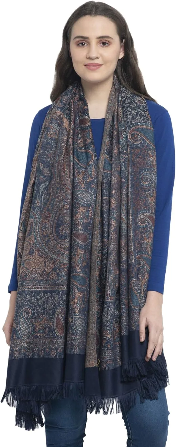 Women's Pashmina Wool Blend Indian Handicraft Woven Shawls, Scarf, Wraps [Large Size: 40" X 80"]