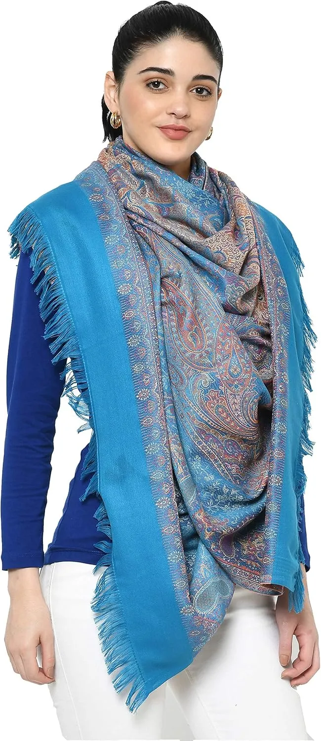 Women's Pashmina Wool Blend Indian Handicraft Woven Shawls, Scarf, Wraps [Large Size: 40" X 80"]