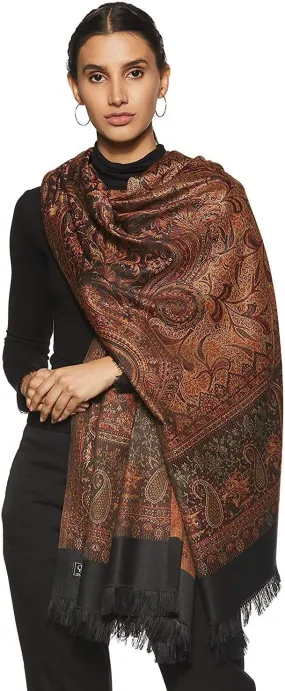 Women's Pashmina Wool Blend Indian Handicraft Woven Shawls, Scarf, Wraps [Large Size: 40" X 80"]