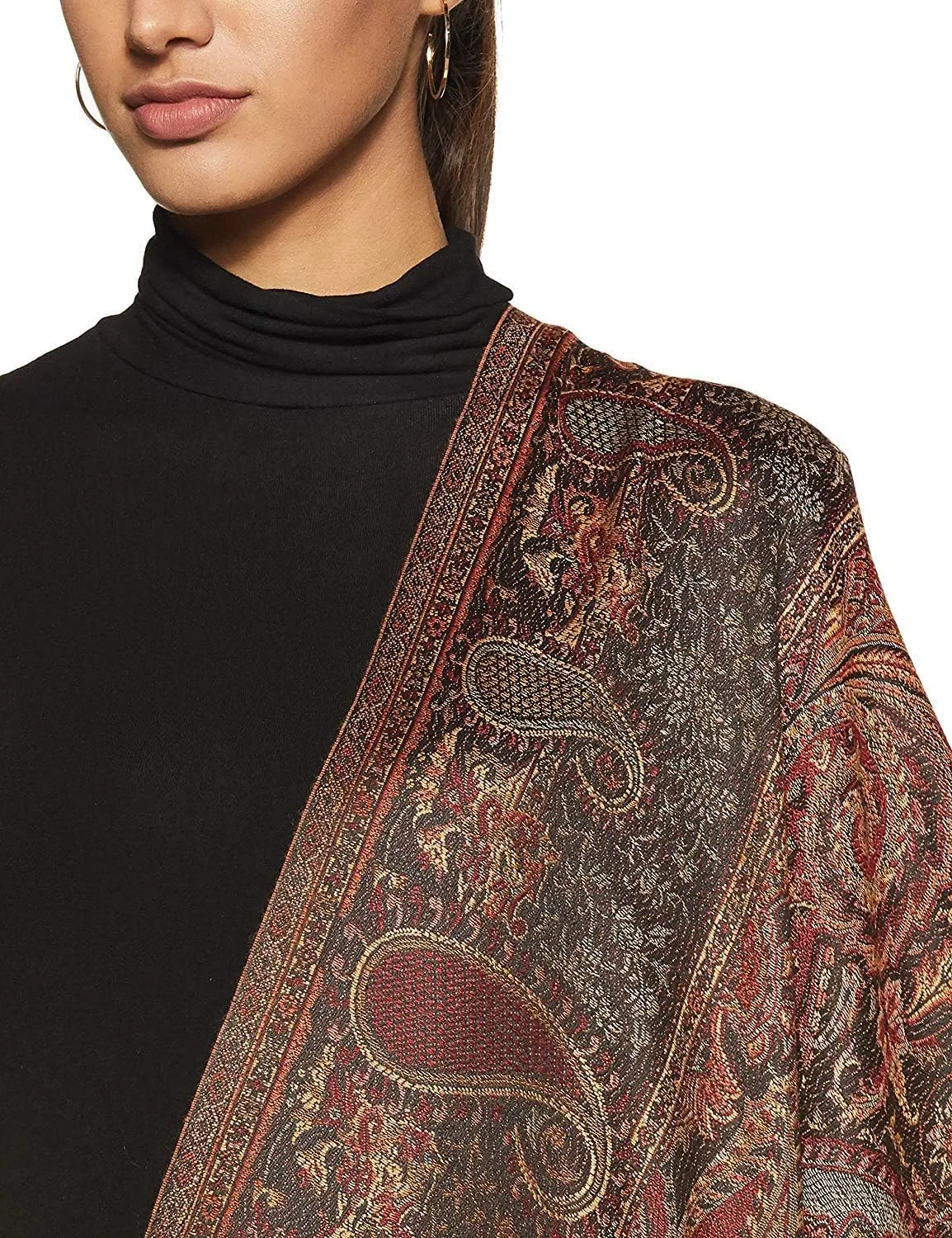 Women's Pashmina Wool Blend Indian Handicraft Woven Shawls, Scarf, Wraps [Large Size: 40" X 80"]