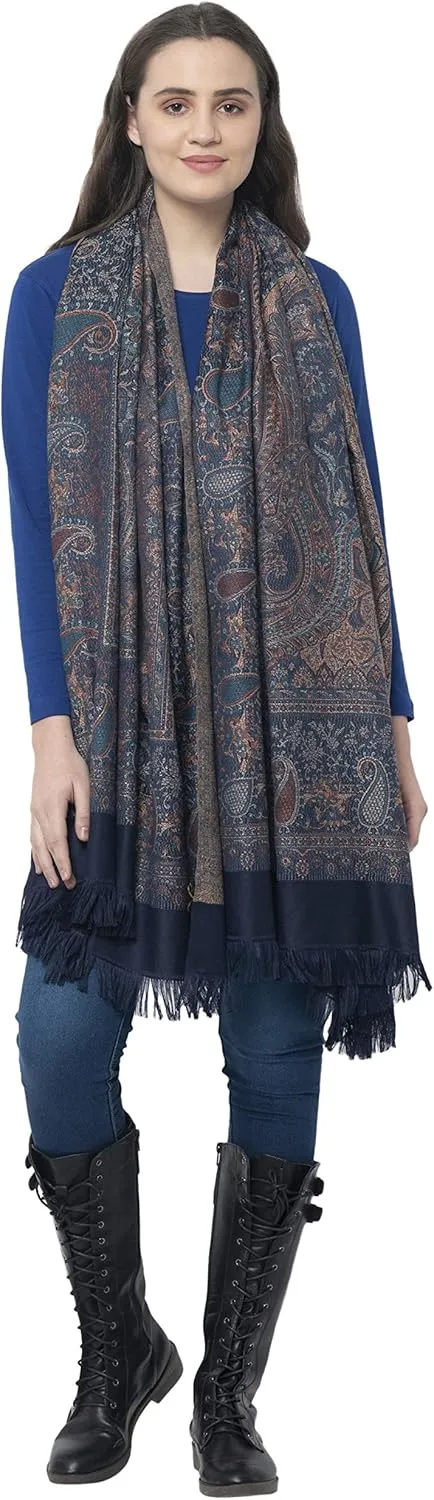 Women's Pashmina Wool Blend Indian Handicraft Woven Shawls, Scarf, Wraps [Large Size: 40" X 80"]