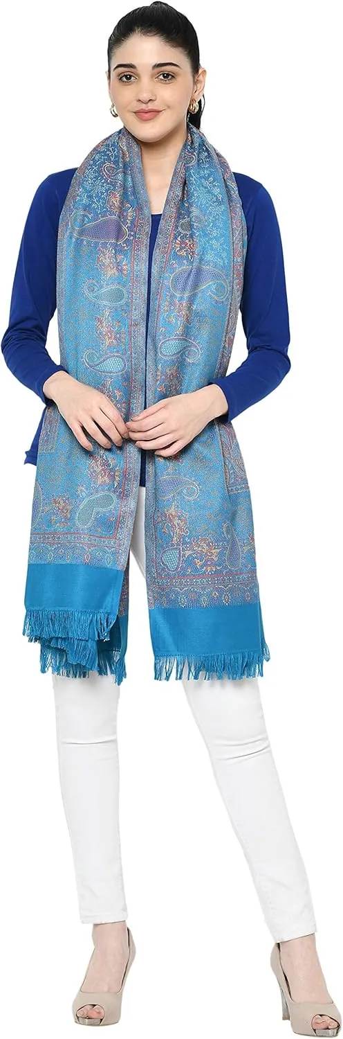 Women's Pashmina Wool Blend Indian Handicraft Woven Shawls, Scarf, Wraps [Large Size: 40" X 80"]