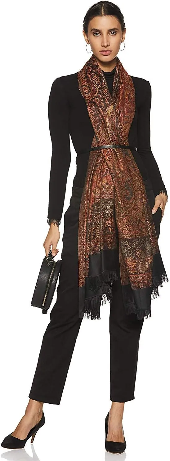 Women's Pashmina Wool Blend Indian Handicraft Woven Shawls, Scarf, Wraps [Large Size: 40" X 80"]