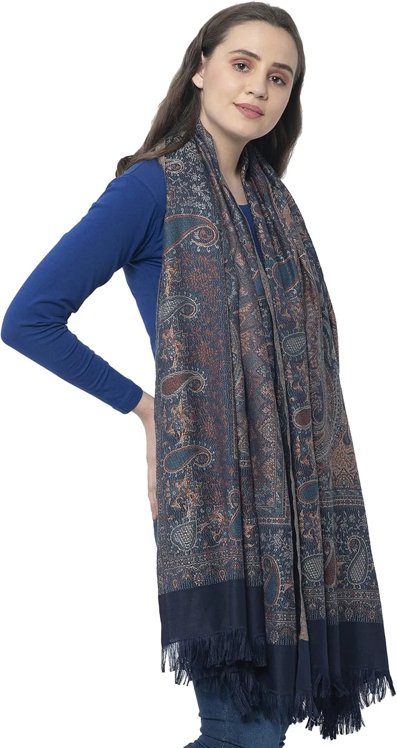 Women's Pashmina Wool Blend Indian Handicraft Woven Shawls, Scarf, Wraps [Large Size: 40" X 80"]