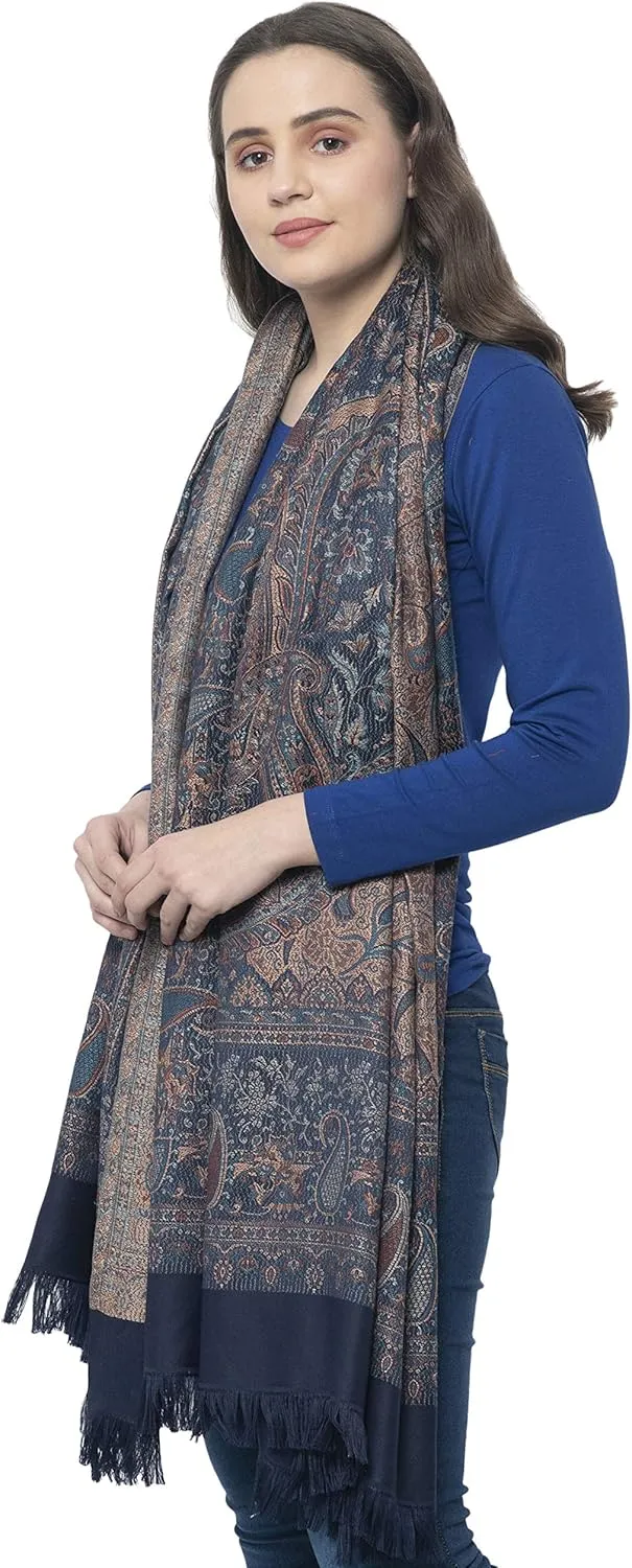 Women's Pashmina Wool Blend Indian Handicraft Woven Shawls, Scarf, Wraps [Large Size: 40" X 80"]