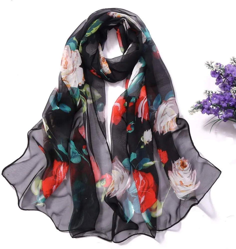 YOLAI Women Roses Print Long Scarves Soft Wrap Shawl Lightweight Fashion Large Shawl Scarves
