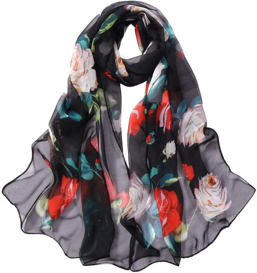 YOLAI Women Roses Print Long Scarves Soft Wrap Shawl Lightweight Fashion Large Shawl Scarves